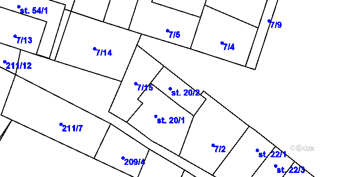 Parcela st. 20/2 v KÚ Karolín, Katastrální mapa