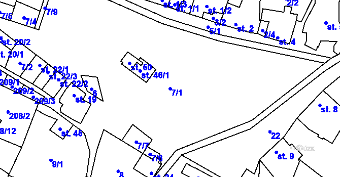 Parcela st. 7/1 v KÚ Karolín, Katastrální mapa