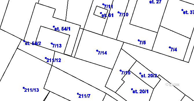 Parcela st. 7/14 v KÚ Karolín, Katastrální mapa