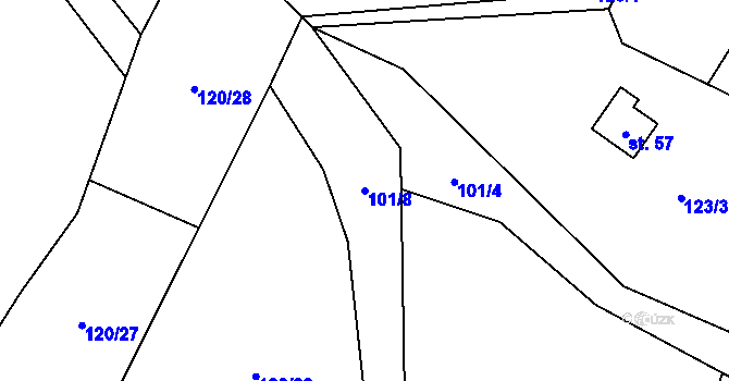 Parcela st. 101/8 v KÚ Karolín, Katastrální mapa
