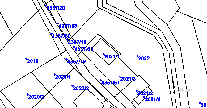 Parcela st. 2021/1 v KÚ Karolinka, Katastrální mapa