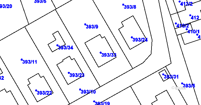 Parcela st. 393/33 v KÚ Karolinka, Katastrální mapa
