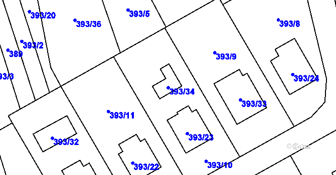 Parcela st. 393/34 v KÚ Karolinka, Katastrální mapa
