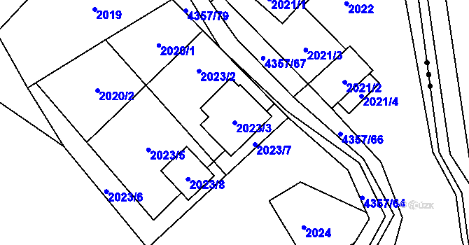 Parcela st. 2023/3 v KÚ Karolinka, Katastrální mapa