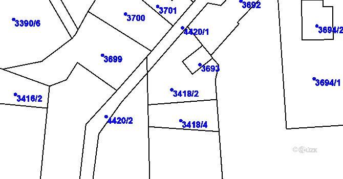 Parcela st. 3418/2 v KÚ Karolinka, Katastrální mapa