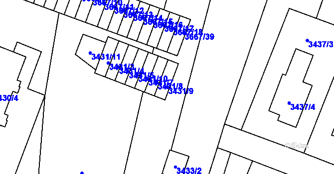 Parcela st. 3431/9 v KÚ Karolinka, Katastrální mapa