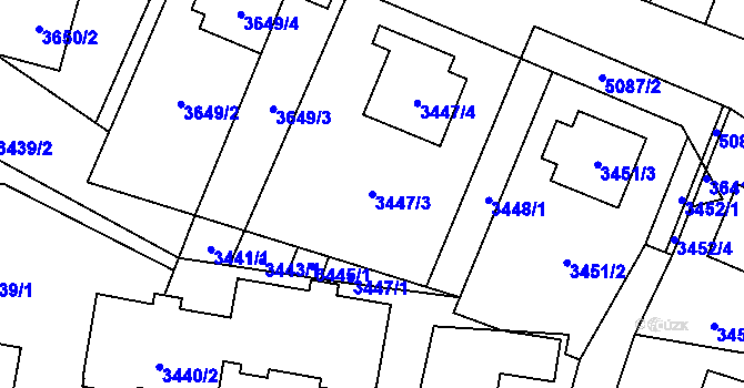 Parcela st. 3447/3 v KÚ Karolinka, Katastrální mapa