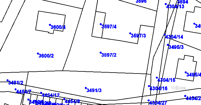 Parcela st. 3597/2 v KÚ Karolinka, Katastrální mapa