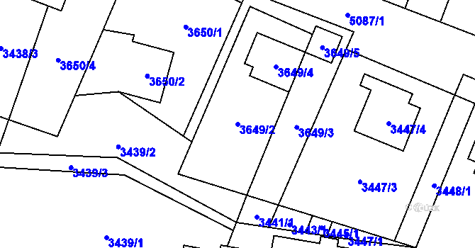 Parcela st. 3649/2 v KÚ Karolinka, Katastrální mapa