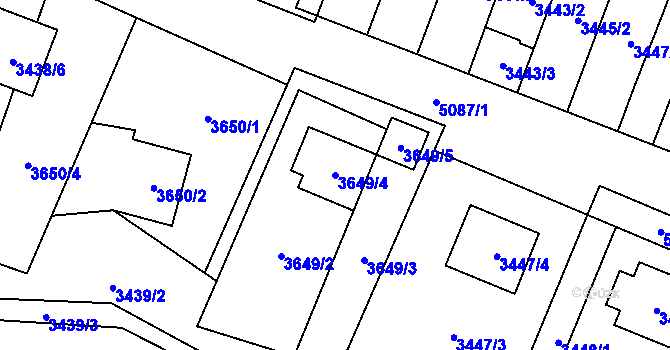 Parcela st. 3649/4 v KÚ Karolinka, Katastrální mapa