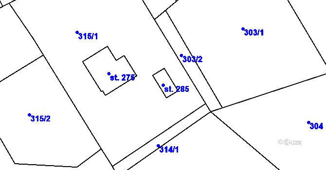 Parcela st. 285 v KÚ Karpentná, Katastrální mapa