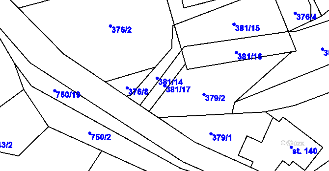 Parcela st. 381/17 v KÚ Karpentná, Katastrální mapa