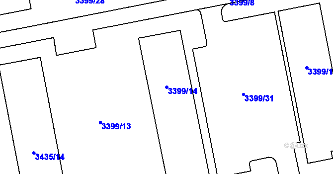 Parcela st. 3399/14 v KÚ Karviná-město, Katastrální mapa