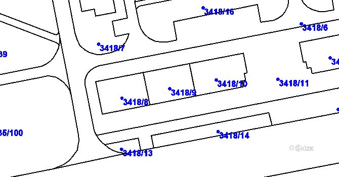 Parcela st. 3418/9 v KÚ Karviná-město, Katastrální mapa