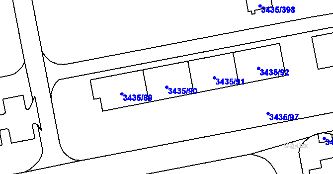 Parcela st. 3435/90 v KÚ Karviná-město, Katastrální mapa