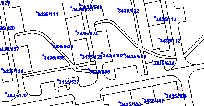 Parcela st. 3435/102 v KÚ Karviná-město, Katastrální mapa