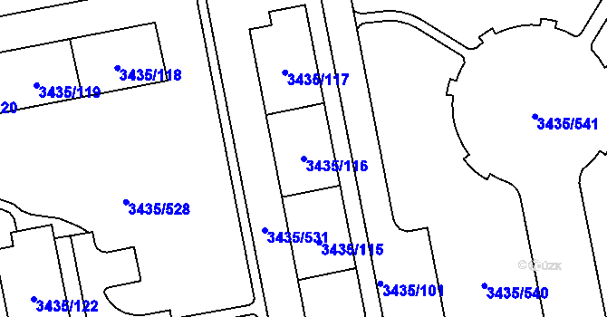 Parcela st. 3435/116 v KÚ Karviná-město, Katastrální mapa