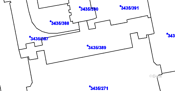 Parcela st. 3435/389 v KÚ Karviná-město, Katastrální mapa