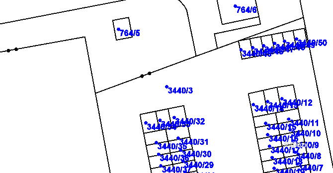 Parcela st. 3440/3 v KÚ Karviná-město, Katastrální mapa