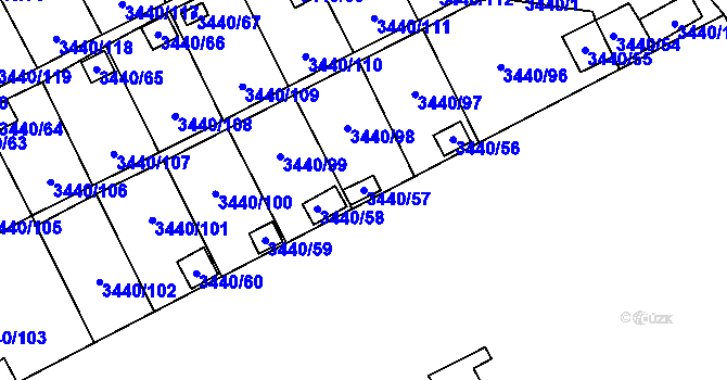 Parcela st. 3440/57 v KÚ Karviná-město, Katastrální mapa