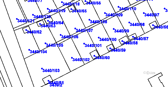 Parcela st. 3440/101 v KÚ Karviná-město, Katastrální mapa