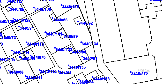 Parcela st. 3440/134 v KÚ Karviná-město, Katastrální mapa