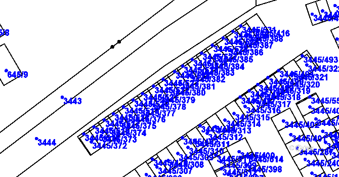 Parcela st. 3445/380 v KÚ Karviná-město, Katastrální mapa