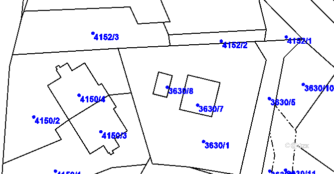 Parcela st. 3630/8 v KÚ Karviná-město, Katastrální mapa