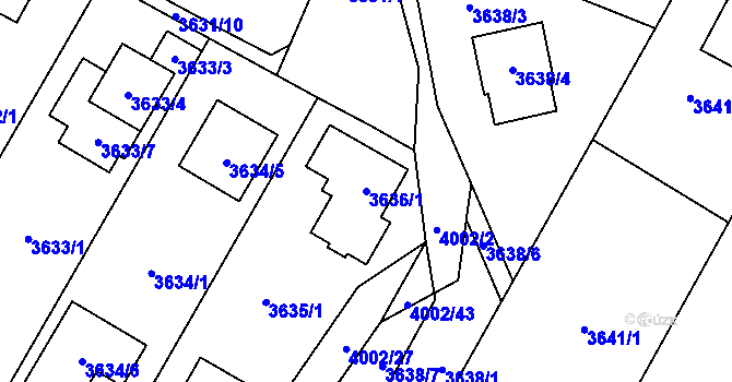 Parcela st. 3636/1 v KÚ Karviná-město, Katastrální mapa