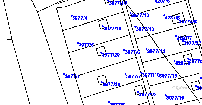 Parcela st. 3977/20 v KÚ Karviná-město, Katastrální mapa