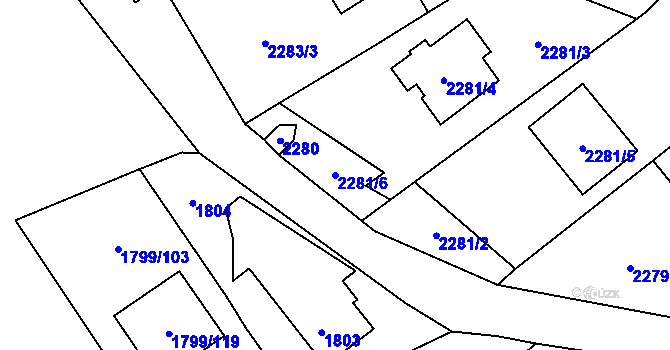 Parcela st. 2281/6 v KÚ Karviná-město, Katastrální mapa