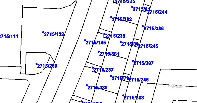 Parcela st. 2715/381 v KÚ Karviná-město, Katastrální mapa