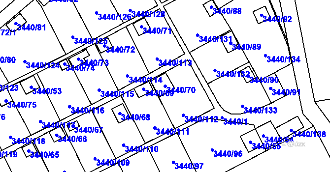 Parcela st. 3440/70 v KÚ Karviná-město, Katastrální mapa