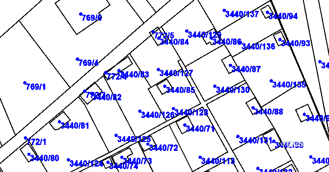 Parcela st. 3440/85 v KÚ Karviná-město, Katastrální mapa