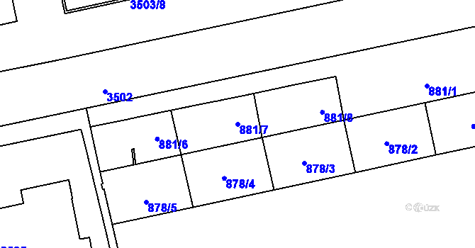 Parcela st. 881/7 v KÚ Karviná-město, Katastrální mapa