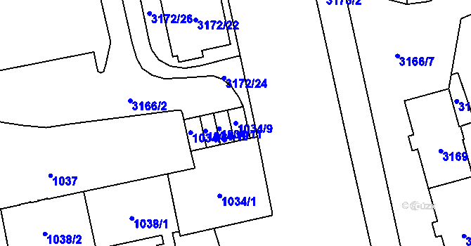 Parcela st. 1034/9 v KÚ Karviná-město, Katastrální mapa