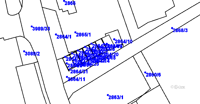 Parcela st. 2864/20 v KÚ Karviná-město, Katastrální mapa