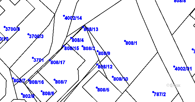 Parcela st. 808/9 v KÚ Karviná-město, Katastrální mapa