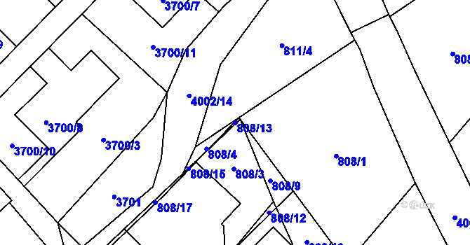 Parcela st. 808/13 v KÚ Karviná-město, Katastrální mapa