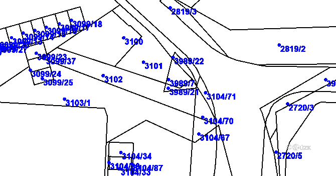 Parcela st. 3989/21 v KÚ Karviná-město, Katastrální mapa