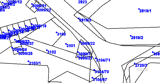 Parcela st. 3989/22 v KÚ Karviná-město, Katastrální mapa