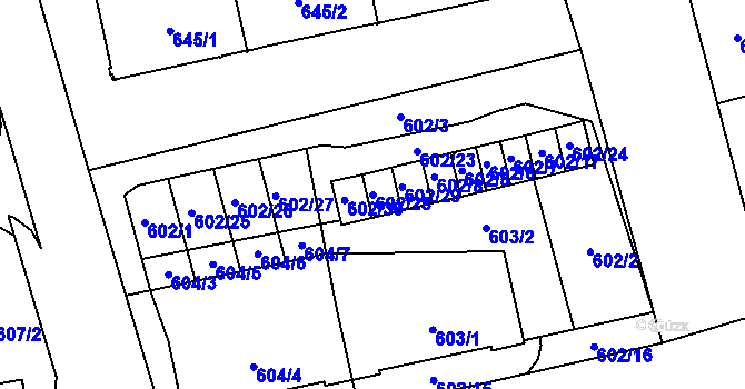 Parcela st. 602/28 v KÚ Karviná-město, Katastrální mapa
