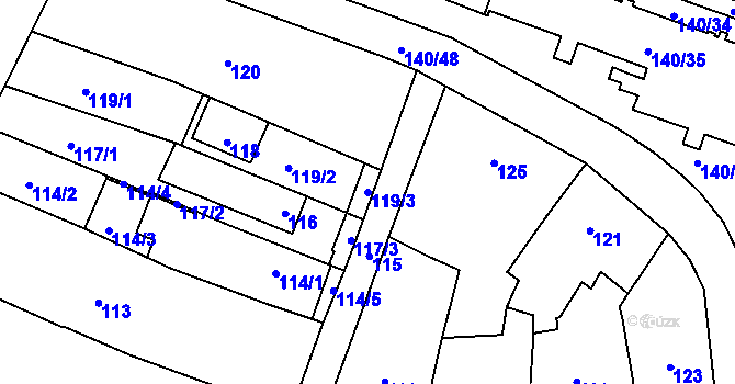 Parcela st. 119/3 v KÚ Karviná-město, Katastrální mapa