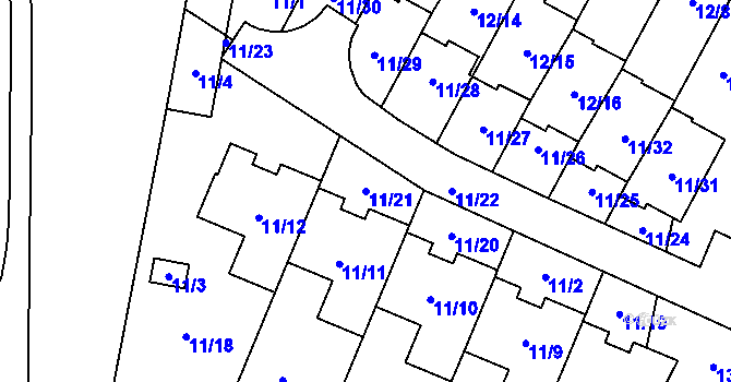 Parcela st. 11/21 v KÚ Karviná-město, Katastrální mapa