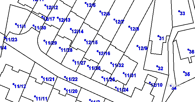 Parcela st. 12/16 v KÚ Karviná-město, Katastrální mapa