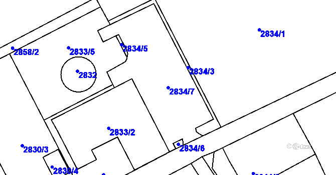 Parcela st. 2834/7 v KÚ Karviná-město, Katastrální mapa