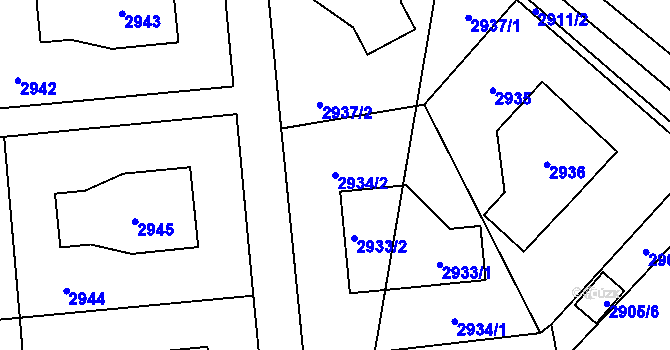 Parcela st. 2934/2 v KÚ Karviná-město, Katastrální mapa