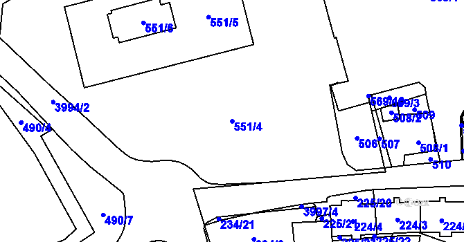 Parcela st. 551/4 v KÚ Karviná-město, Katastrální mapa
