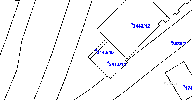 Parcela st. 2443/15 v KÚ Karviná-město, Katastrální mapa