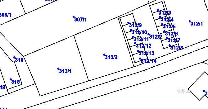 Parcela st. 313/2 v KÚ Karviná-město, Katastrální mapa